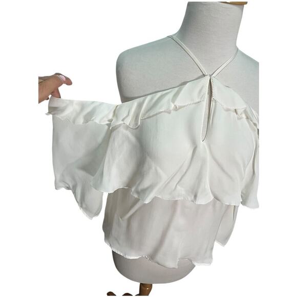 Paige 100% Silk Luciana Top in White Size Small Off Shoulder Sleeve Boho Halter - Picture 7 of 15